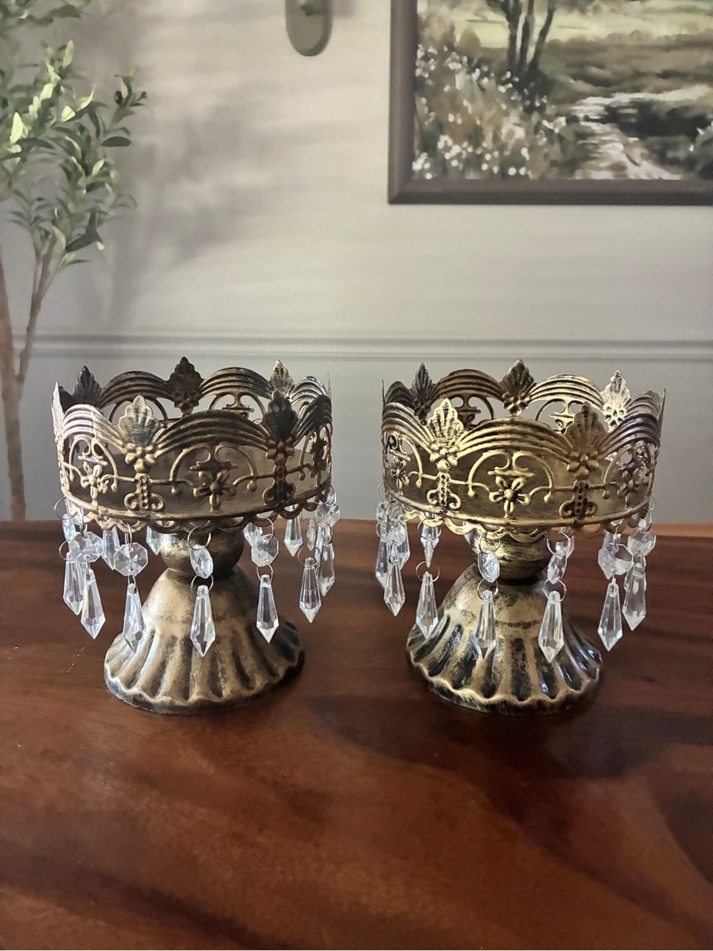 Tyler Candle Company Hollywood Regency Crown Candle Pedestals Pair